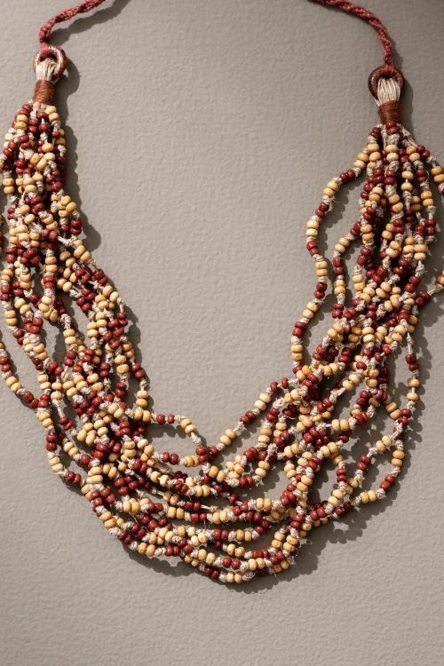 WHE Handmade Multilayer Adjustable Jute, Wooden Beads And Glass Beads Necklace - Image 5