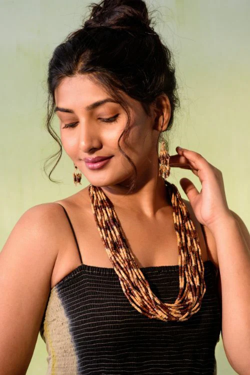 WHE Handmade Multilayer Adjustable Jute, Wooden Beads And Metal Beads Statement Necklace - Image 2