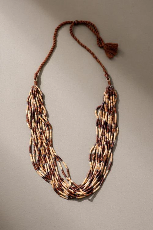 WHE Handmade Multilayer Adjustable Jute, Wooden Beads And Metal Beads Statement Necklace - Image 3