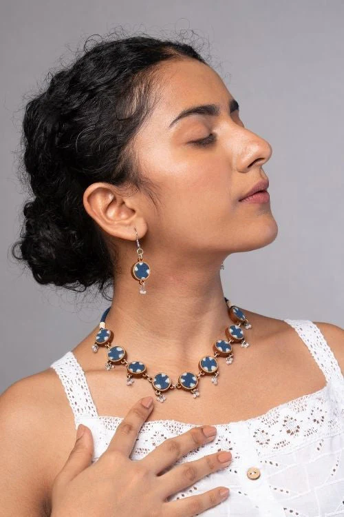 WHE Indigo Blue Fabric And Repurposed Wood Danglers - Image 7