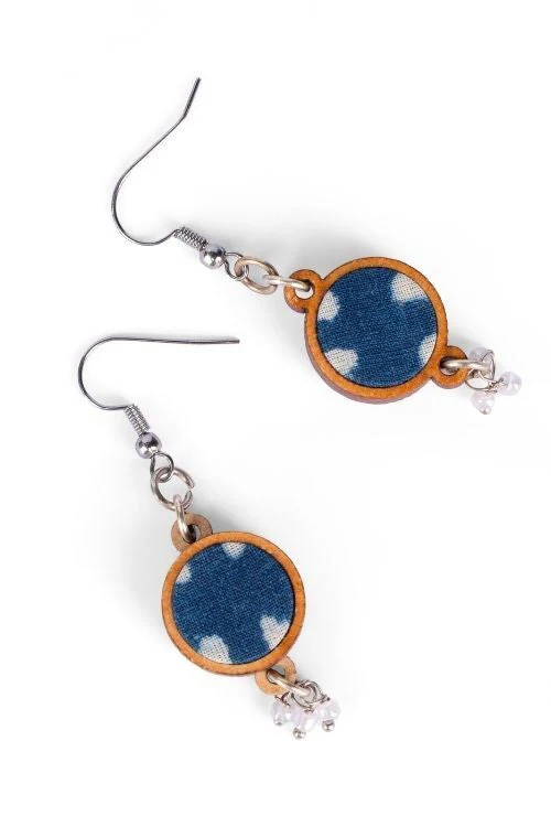 WHE Indigo Blue Fabric And Repurposed Wood Danglers - Image 8