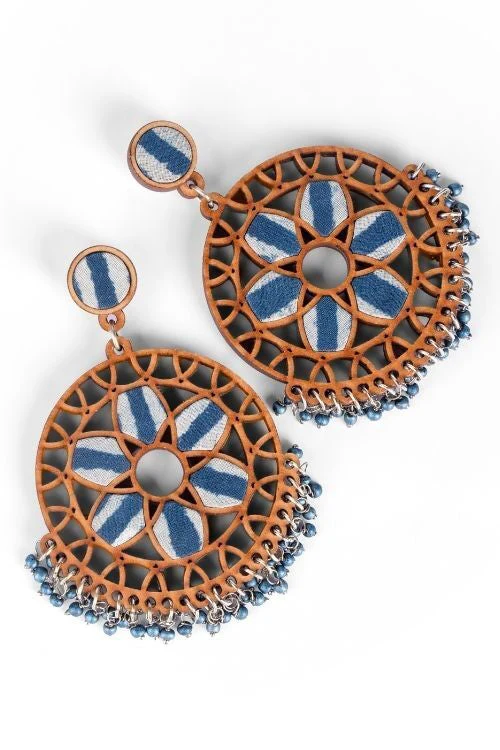 WHE Indigo Blue WHEel Repurposed Fabric And Wood Earrings - Image 10