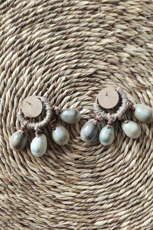 WHE Minimal Cowry Jute Earring With Mustard Hand Embroidery - Image 3