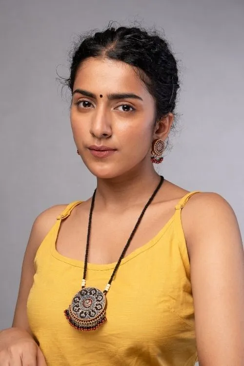 WHE Multicolor Ajrakh Repurposed Fabric And Wood Round Studs - Image 3