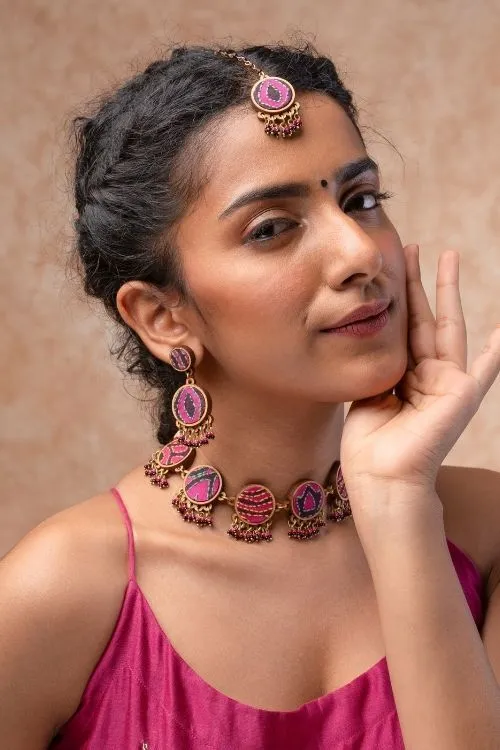 WHE Multicolor Kantha Silk Fabric And Repurposed Wood Earrings - Image 2