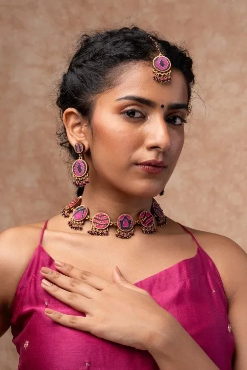 WHE Multicolor Kantha Silk Fabric And Repurposed Wood Earrings - Image 3
