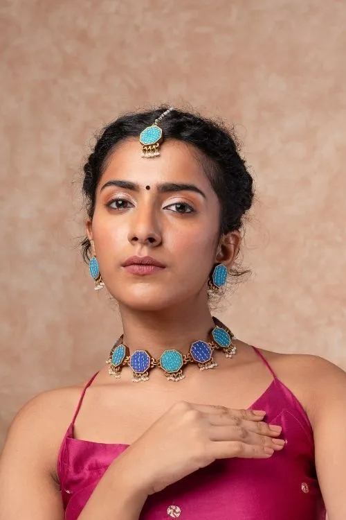 WHE Neel Tarang Kantha Repurposed Silk Fabric And Wood Necklace - Image 2