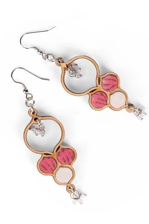 WHE Pink And White Repurposed Fabric And Wood Danglers - Image 10