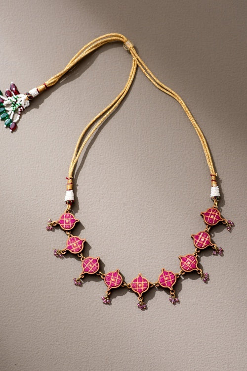 Whe Pink Festive Upcycled Fabric & Repurposed Wood Choker - Image 6