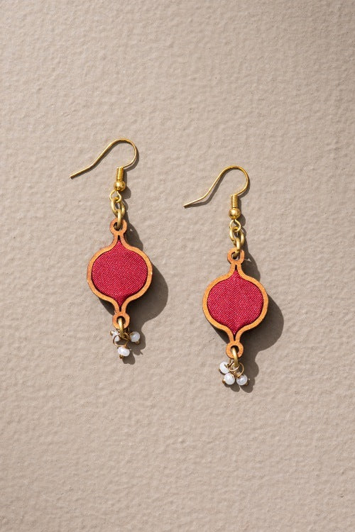 Whe Red Festive Upcycled Fabric & Repurposed Wood Earrings - Image 6