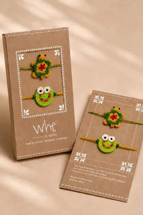 WHE Set Of 2 Handmade Crochet Frog & Turtle Rakhi Combo - Image 4