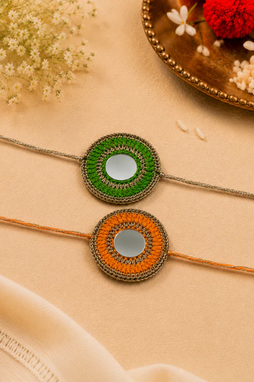 WHE Set Of 2 Handmade Crochet Mirror Rakhi Combo - Image 2