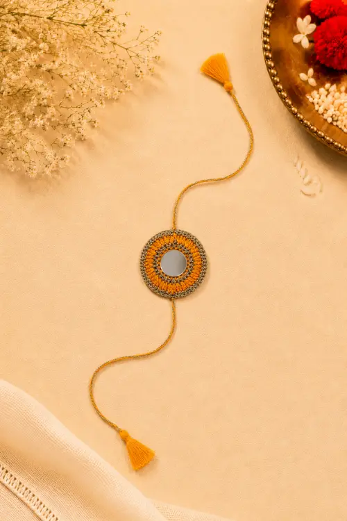 WHE Set Of 2 Handmade Crochet Mirror Rakhi Combo - Image 3