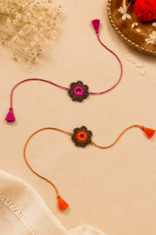WHE Set Of 2 Handmade Crochet Rakhi Combo