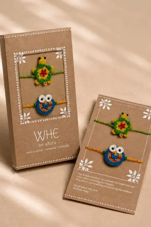 WHE Set Of 2 Handmade Crochet Turtle & Owl Rakhi Combo - Image 4