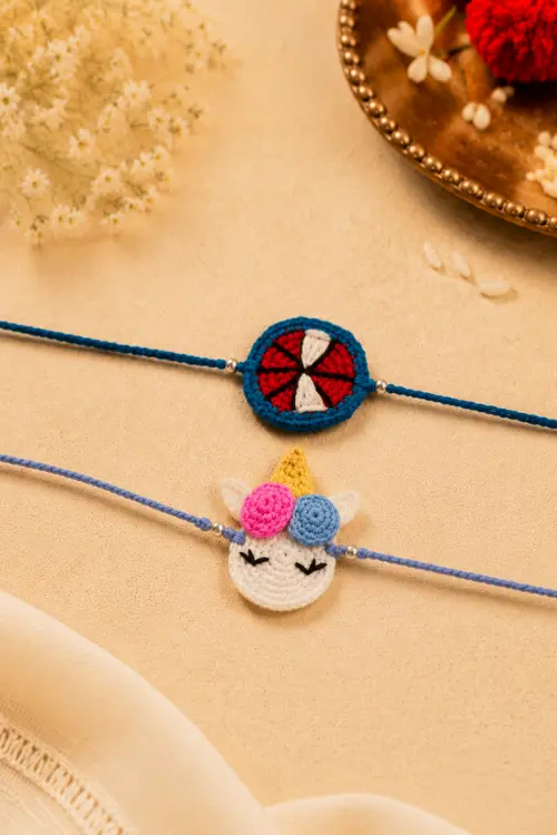 WHE Set Of 2 Handmade Crochet Unicorn & Spider-Man Rakhi Combo - Image 2