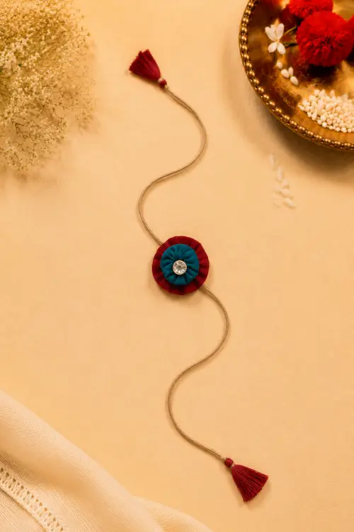 WHE Set Of 2 Handmade Fabric Flower Rakhi Combo - Image 3