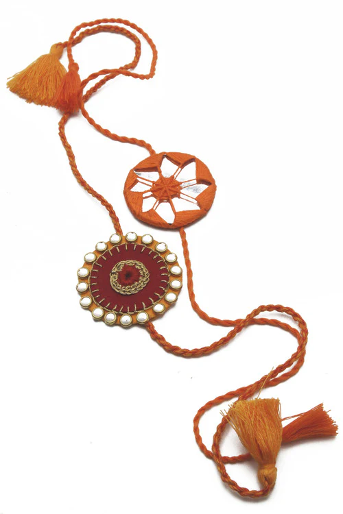 WHE Set of 2 Handmade Kundan and Mirror Rakhi Combo - Image 3