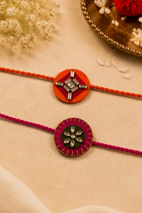 WHE Set Of 2 Handmade Kundan Rakhi Combo - Image 2