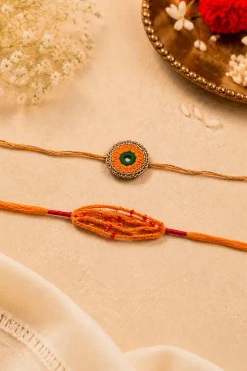 WHE Set Of 2 Handmade Yellow Crochet Rakhi Combo - Image 2