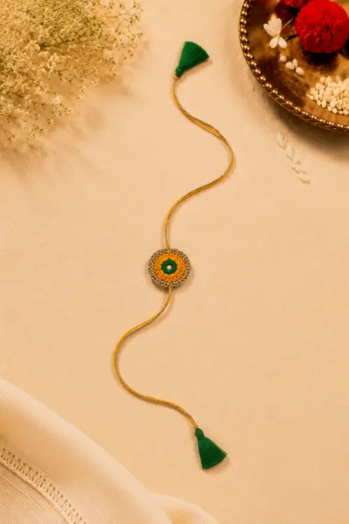 WHE Set Of 2 Handmade Yellow Crochet Rakhi Combo - Image 3