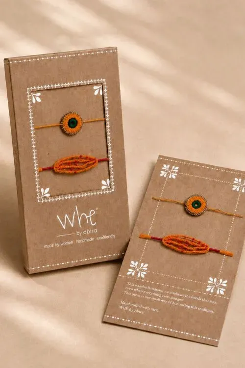 WHE Set Of 2 Handmade Yellow Crochet Rakhi Combo - Image 4