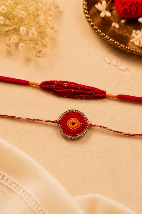 WHE Set Of 2 Orange Handmade Crochet Rakhi Combo - Image 2