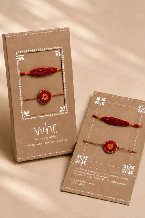 WHE Set Of 2 Orange Handmade Crochet Rakhi Combo - Image 4