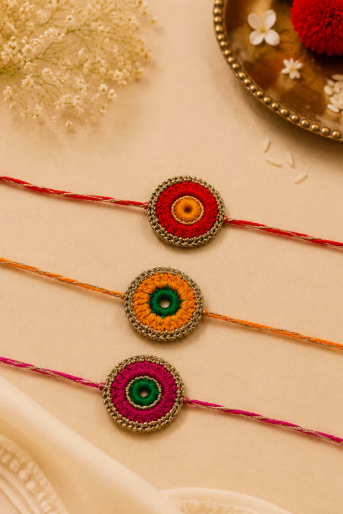 WHE Set Of 3 Handmade Crochet Rakhi Combo - Image 2