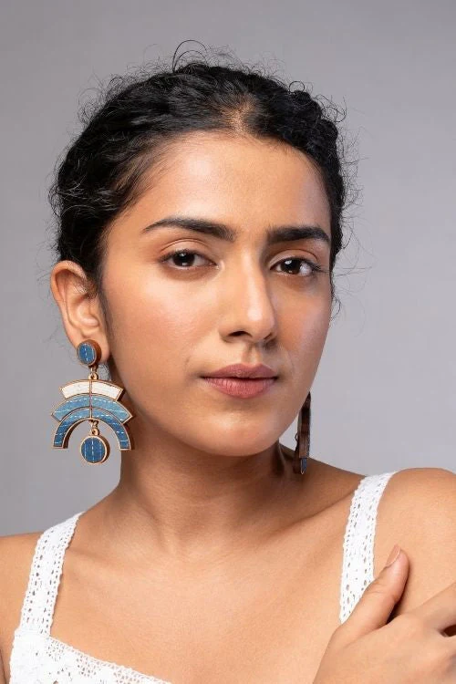 WHE Shade Of Indigo Blue Arch Repurposed Fabric And Wood Earrings - Image 6
