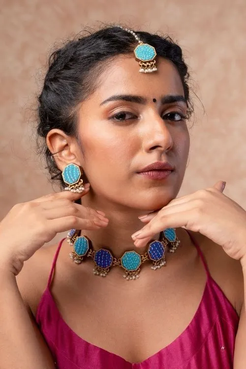 WHE Turquoise Kantha Repurposed Silk Fabric And Wood Studs - Image 3