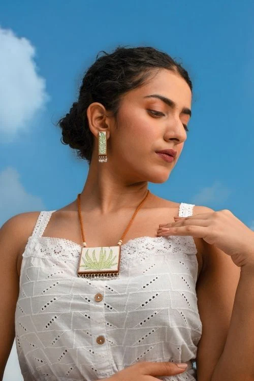 WHE Two In One Floral Pink And Green Square Repurposed Fabric And Wood Pendant - Image 2