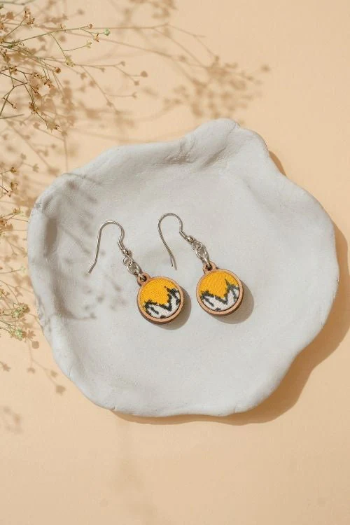 WHE Yellow Repurposed Fabric And Wood Danglers - Image 5