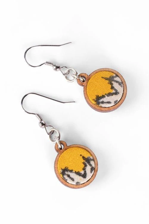 WHE Yellow Repurposed Fabric And Wood Danglers - Image 8