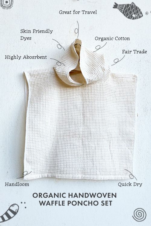 Whitewater Kids Organic Waffle Hooded Poncho Towel Set - Natural - Image 3