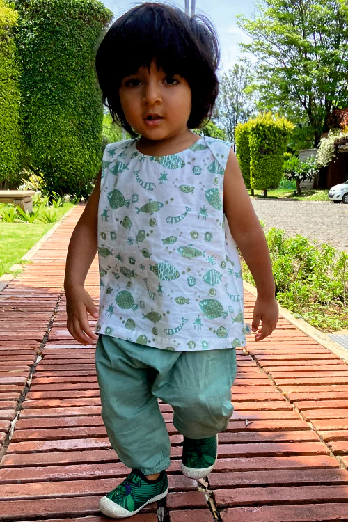 Whitewater Kids Unisex Organic Koi Mint Jhabla with Mint Pants - Image 5