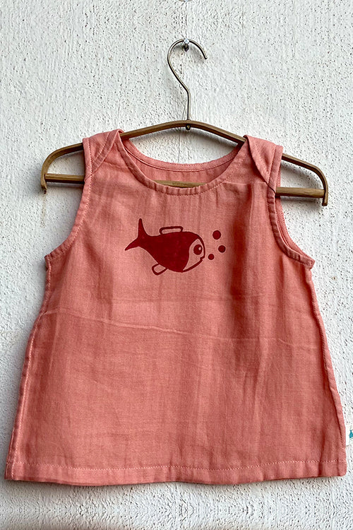 Whitewater Kids Unisex Organic Koi Peach Jhabla With Red Pants - Image 3
