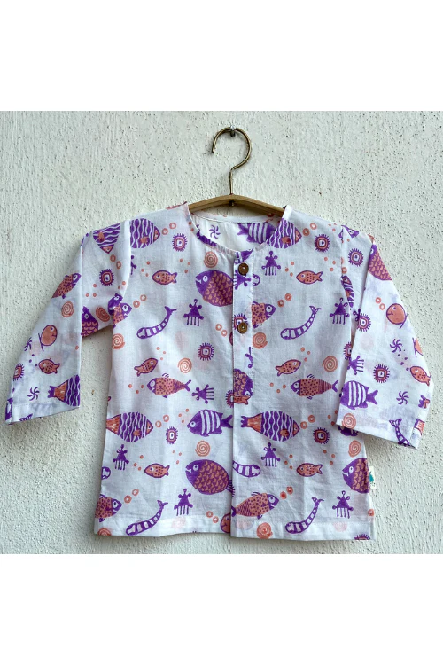 Whitewater Kids Unisex Organic Koi Peach Kurta Top With Pants - Image 4