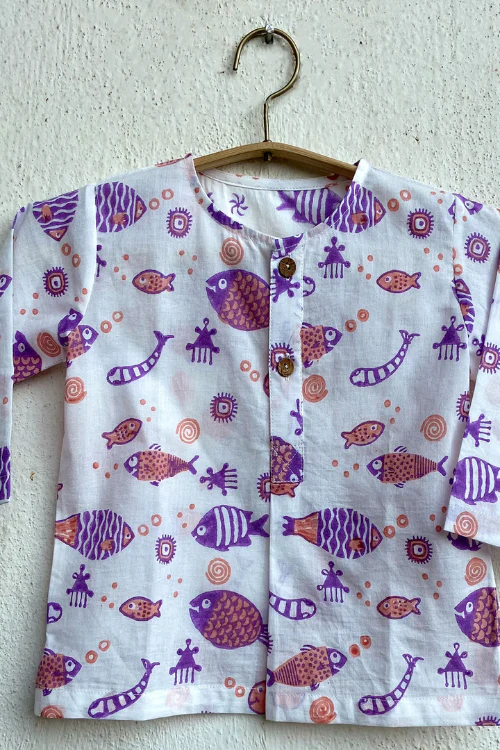 Whitewater Kids Unisex Organic Koi Peach Kurta Top With Pants - Image 6