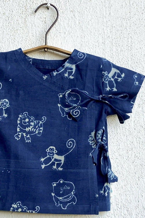 Whitewater Kids Unisex Organic Newborn Bag - Zoo Indigo Print Angrakha with White Angrakha - Image 2