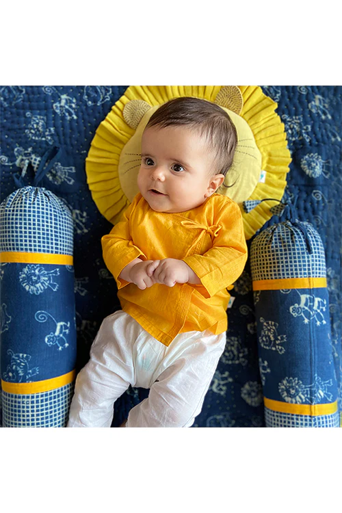 Whitewater Kids Unisex Organic Yellow Angrakha Top With White Pants - Image 4