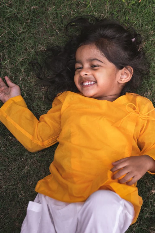 Whitewater Kids Unisex Organic Yellow Angrakha Top With White Pants - Image 5