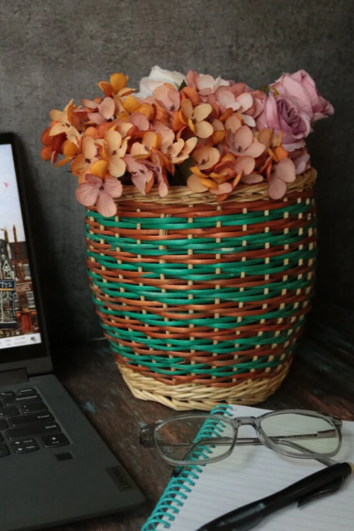 Kadam Haat Wicker Table Planter - Multicolour - Image 4