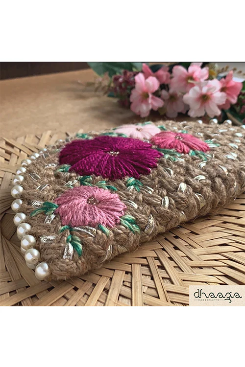 Dhaaga Wine Gold Half Moon Clutch - Image 2