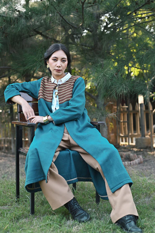 Rangsutra Handwoven Woolen Blue Front Open Jacket - Image 3