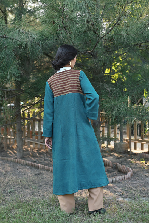 Rangsutra Handwoven Woolen Blue Front Open Jacket - Image 4