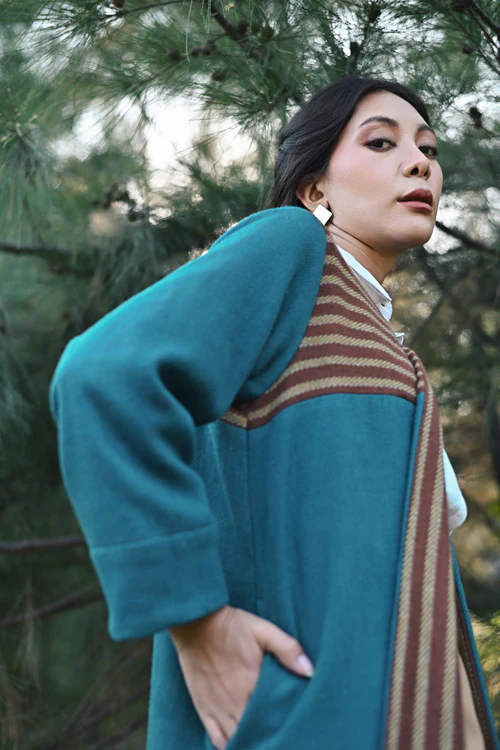 Rangsutra Handwoven Woolen Blue Front Open Jacket - Image 5