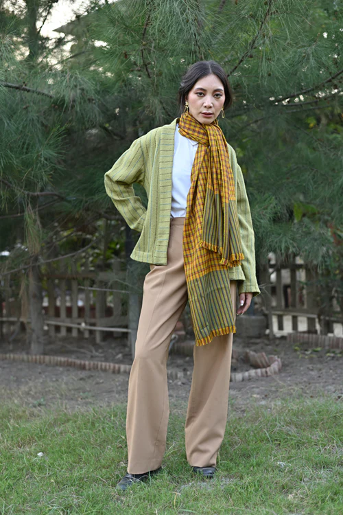 Rangsutra Handwoven Woolen Green Full Sleeve Jacket - Image 3