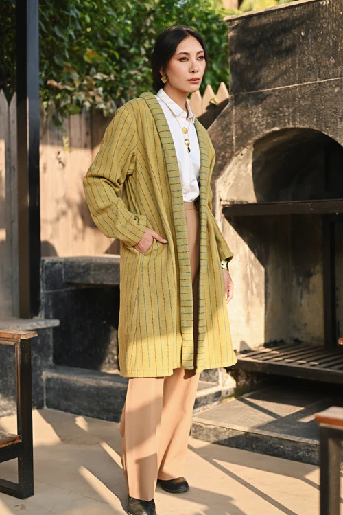 Rangsutra Handwoven Woolen Olive Full Sleeve Jacket - Image 2