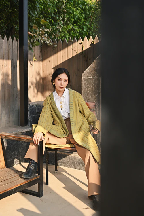 Rangsutra Handwoven Woolen Olive Full Sleeve Jacket - Image 3